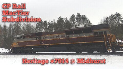 CP Rail Mactier Subdivision @ Midhurst 8075 N with 8789 and trailing is heritage 7014. Feb.7, 2022