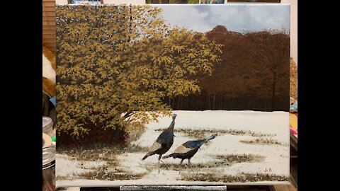 Painting a Thanksgiving Scene : Timelapse : Turkeys in the Snow