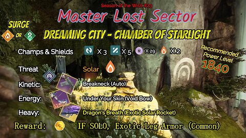 Destiny 2 Master Lost Sector: Dreaming City - Chamber of Starlight on my Arc Warlock 4-21-24