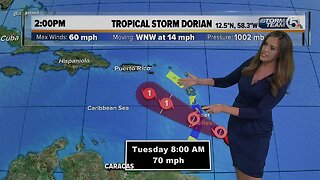 2 p.m. Monday Tropical Storm Dorian update