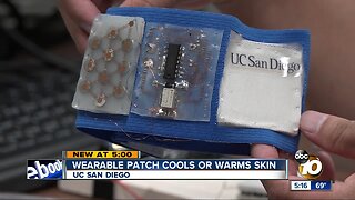 Wearable patch cools or warms skin