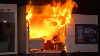 Fire department demonstrates the dangers of Christmas tree fires