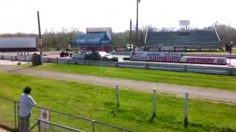 Nissan GTR loses control and crashes at dragstrip