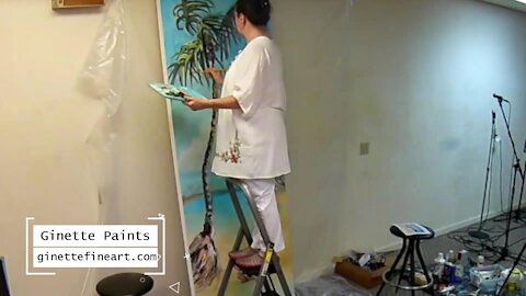 Painting a Huge Palm Tree for a Clients Man Cave