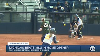 Michigan softball beats Michigan State in home opener