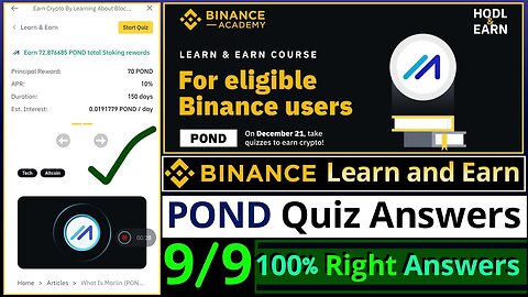 Binance Learn and Earn POND Quiz Answers Today || What is Marlin || Right Answers