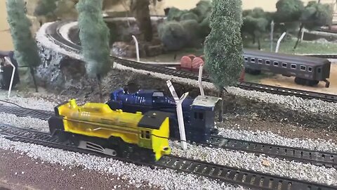 Steam Train Racing Blue And Yellow At Diorama Miniature