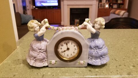 Blue & White Porcelain Wind Up Vintage Clock