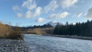 Helicopter Low flying over River