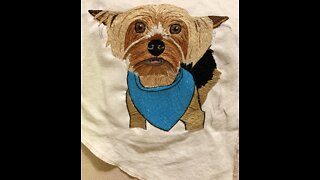 Newest hand embroidery , pet Portrait project: Yorkie Dog