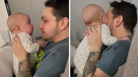 Teething Baby Literally Tries To Eat Daddy's Nose