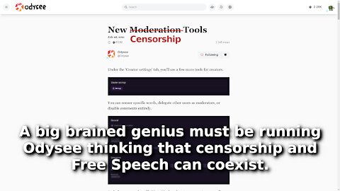 So much for Odysee being for Free Speech. Triggered Content Creators Can Now Censor Comments