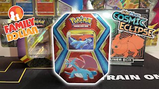 Opening a Family Dollar Exclusive Pokemon Tin. 4x Cosmic Eclipse Packs!!!