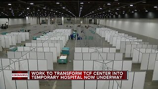 Work to transform TCF Center into temporary hospital now underway