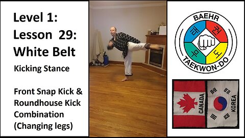 Baehr Taekwondo: 01-29: White Belt: Kicking Stance - Front Kick and Roundhouse Kick Combo