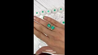 Custom Women Natural Colombian emerald and diamond engagement gold platinum rings for sale