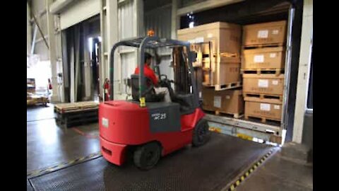 Never offload a forklift with a forklift!