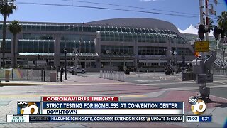 Strict testing for homeless at convention center
