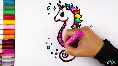 Drawing and Coloring an Unicorn Seahorse for Kids & Toddlers | Ariu Land