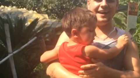 Little Boy is Terrified of a Dinosaur Statue