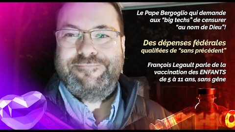 "Live" du lundi, 25 octobre 2021 avec le Pape Bergoglio qui demande la censure, "au nom de Dieu"