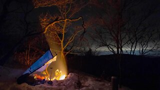 Solo Winter Camping on a Mountain in a STORM