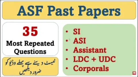 ASF Test Preparation 2023: ASI, Corporal Written Test Past Papers Repeated Solved MCQs