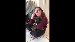 Sisters in tears after new puppy surprise