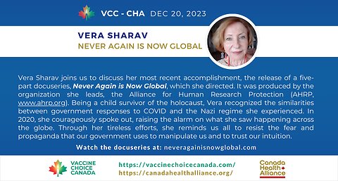 VERA SHARAV - NEVER AGAIN IS NOW GLOBAL