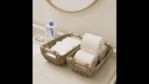 StorageWorks Small Wicker Baskets, Handwoven Baskets for Storage, Seagrass Rattan Baskets with...
