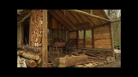Solo Log Cabin Building, Supplements for My Cottage in the Forest, Goat Feeding _ life in nature #2