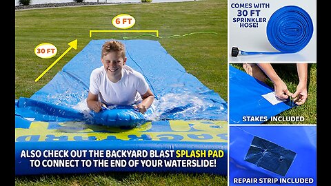 Read User Reviews: BACKYARD BLAST - 30' Waterslide with Splash Zone - Easy to Setup - Extra Th...