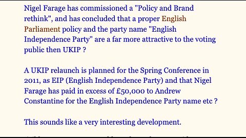 Farage deliberately shut down English Independence - Paid money to do it.