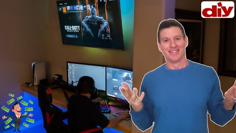 Custom Floating Desk & 4K TV - All Wires Hidden! | How To Build! 2022