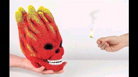 The man spent 48 hours making skulls out of 30,000 matches.The moment he lit it was