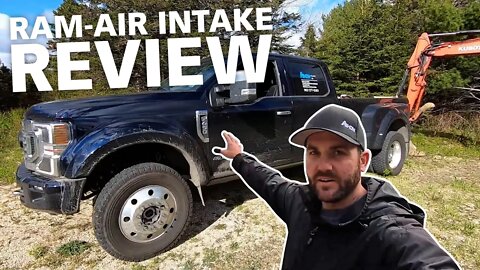 Heavy equipment hauler reviews a Ram-Air Intake Review on his 2021 Ford F-450