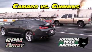 Dodge Cummins vs Chevy Camaro Midnight Street Drags National Trail Raceway