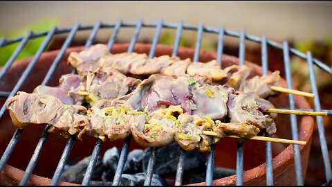 Thai Street Food BBQ - Chicken Liver Heart Giblet Recipe - Thai Chicken BBQ 🇹🇭