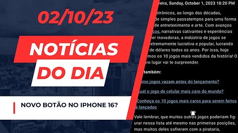 Novo botão no iphone 16? - Notícias do dia #noticias de tecnologia comentando 02/10/23