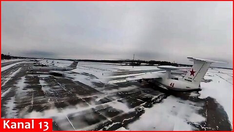 Moment Ukrainian drone attacks airfield in Belarus where Russian planes are stationed -drone footage