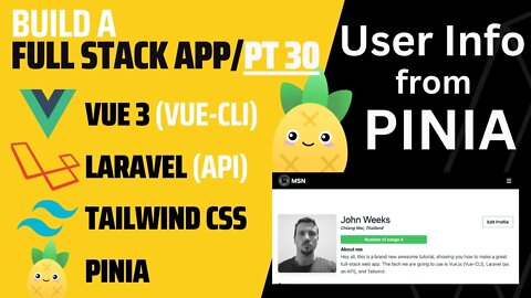 Profile Info with Pinia and Vue 3 | Vue CLI | Laravel API | Laravel 9 | Pt 30