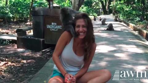 They Both Laugh When The Monkey Sits On Her Head, But Pay Attention To His Left Hand