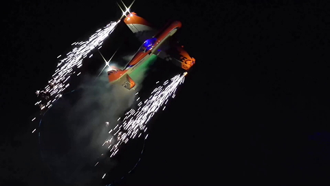 Amazing Model Aircraft Show With Pyrotechnics And Fireworks