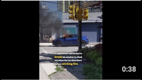 Electric car shuts down, traps the driver inside, then catches fire
