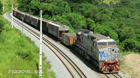 Trem da VLI operando em Bitola Mista em Canguera/SP