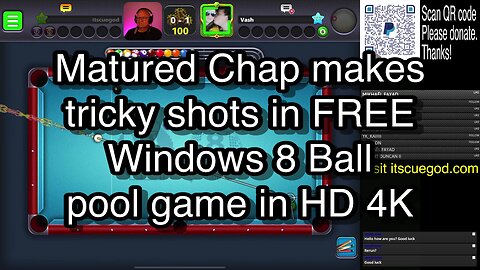 Matured Chap makes tricky shots in FREE Windows 8 Ball pool game in HD 4K 🎱🎱🎱 8 Ball Pool 🎱🎱🎱
