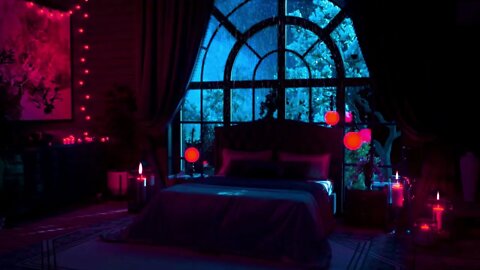 Cozy Room Ambience | Rain Falling On Window | Relaxing Piano Music and Rain Sound For Sleep Study