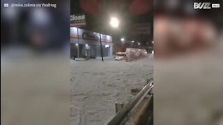 Tempestade de granizo não impede camionista de fazer o seu trabalho