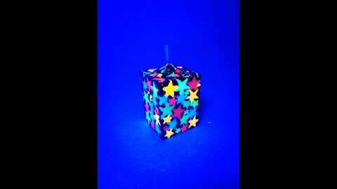 Cube candle with inlaid fluorescent wax stars 🌟