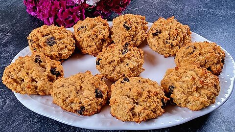 Tasty diet cookies with oats, raisins and pears in 5 minutes! No sugar, no flour!